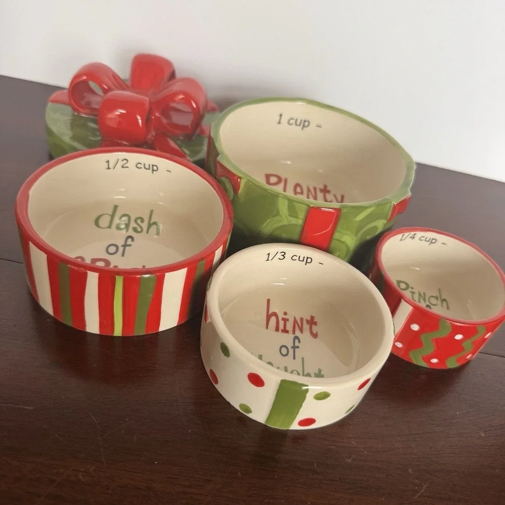 Pier 1 Christmas Ceramic Nesting Present Measuring Cups Genuine
